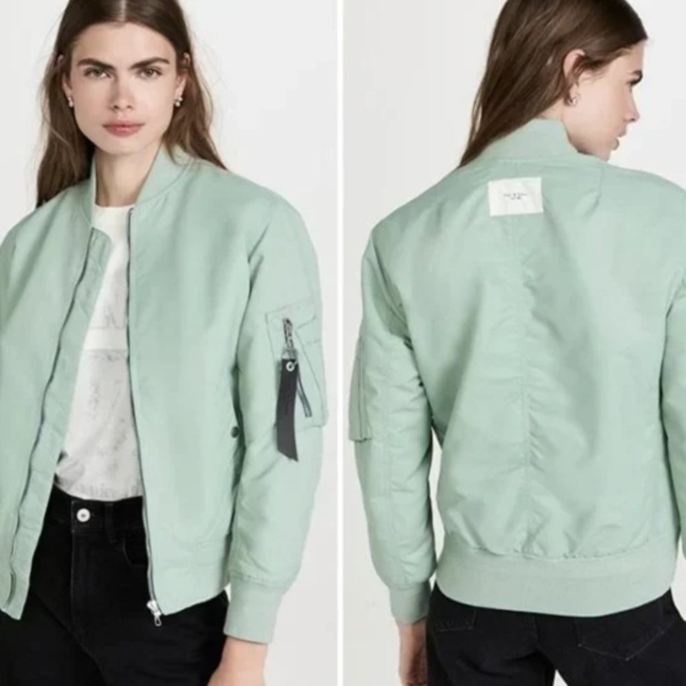 Rag and Bone Manston Bomber Jacket in Mint Green